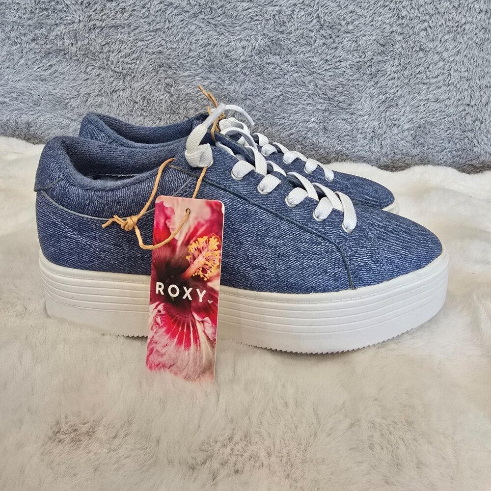 Roxy Shelilahh 2.0 Platform Sneakers Women's Sizes Blue Denim Like Upper NEW - Picture 2 of 8